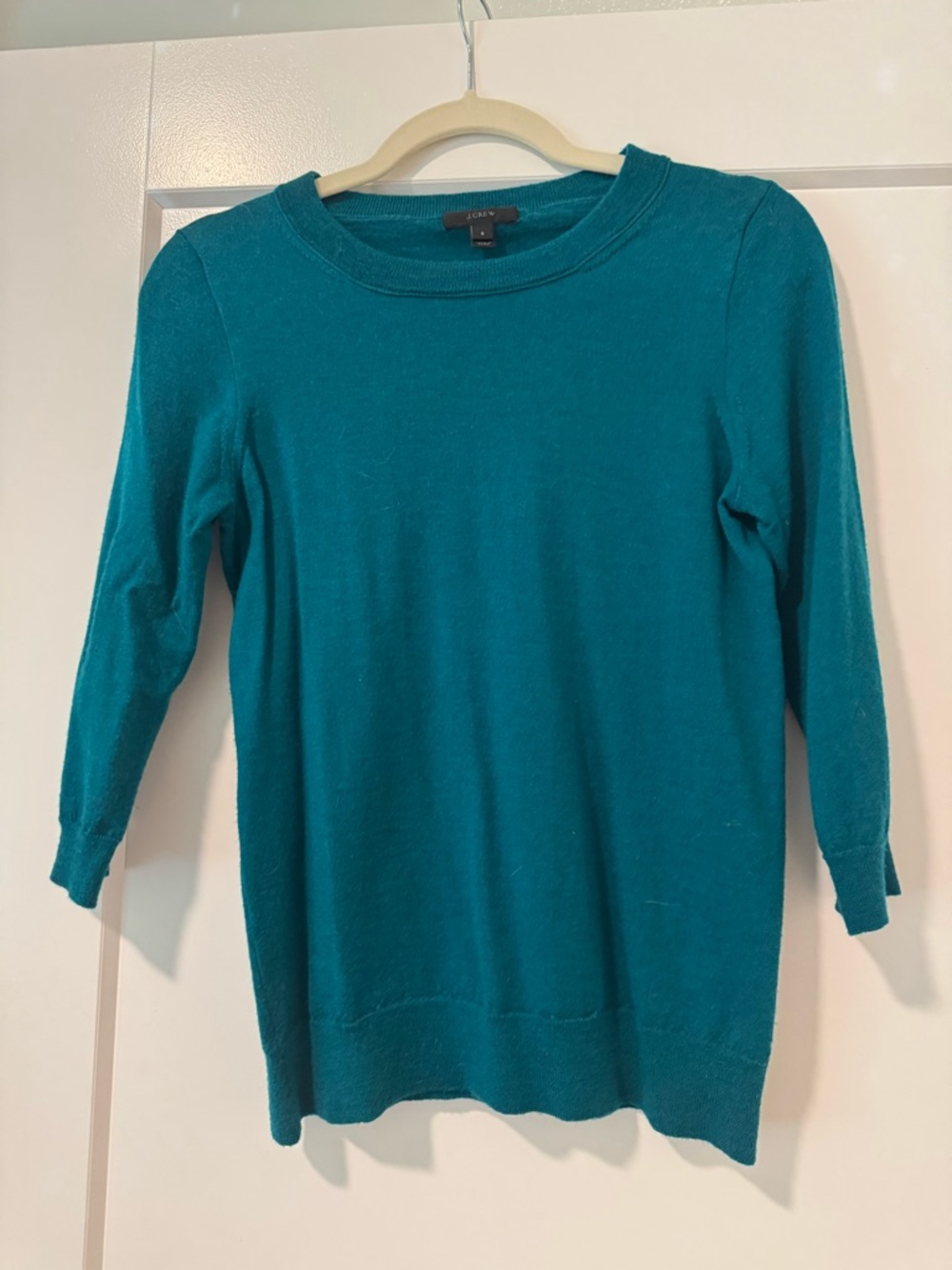 J.Crew Tippi Merino Wool Sweater – Teal Green Blue | Soft Crewneck | 3/4 Sleeve